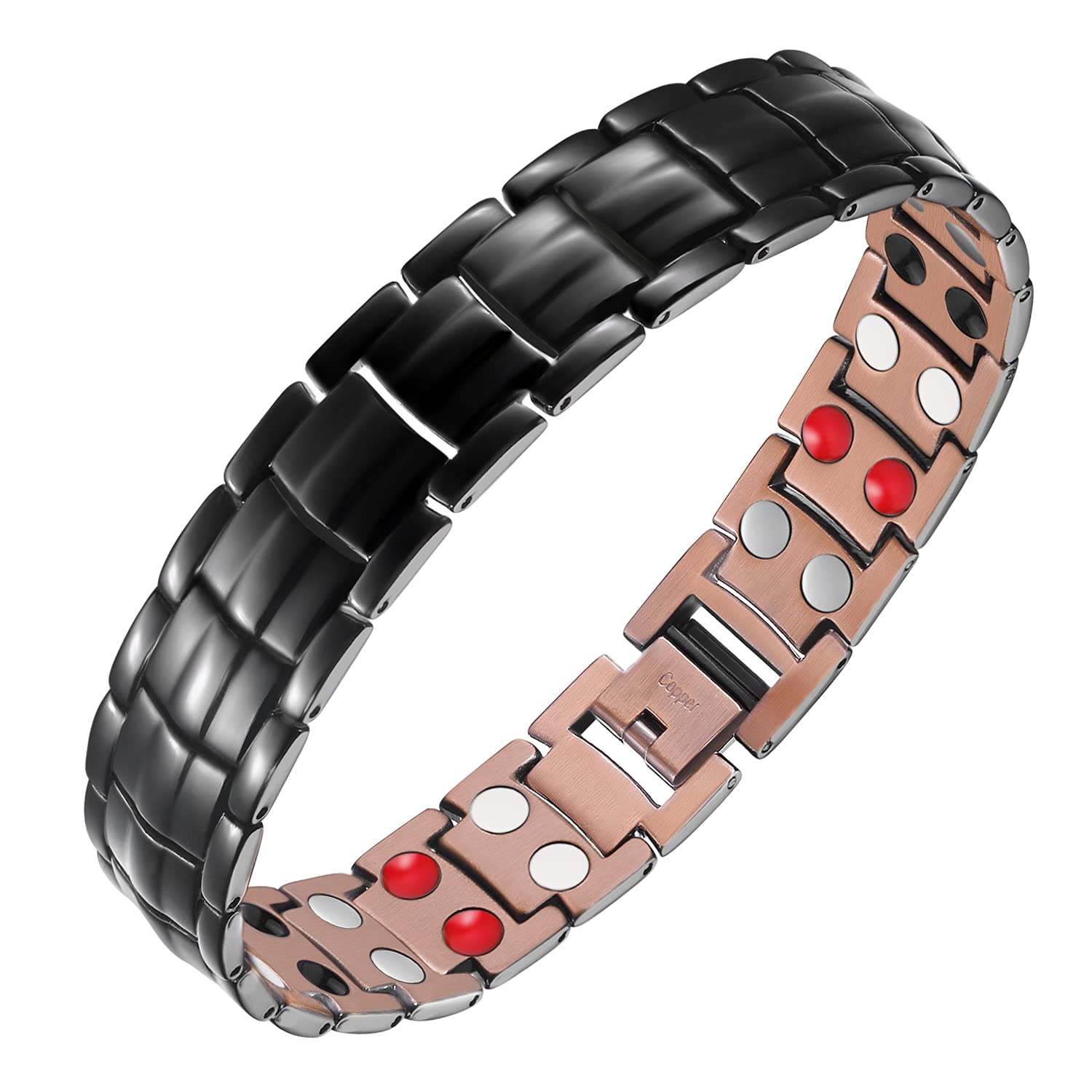 Feraco copper bracelet for men close-up highlighting solid craftsmanship and magnetic elements.