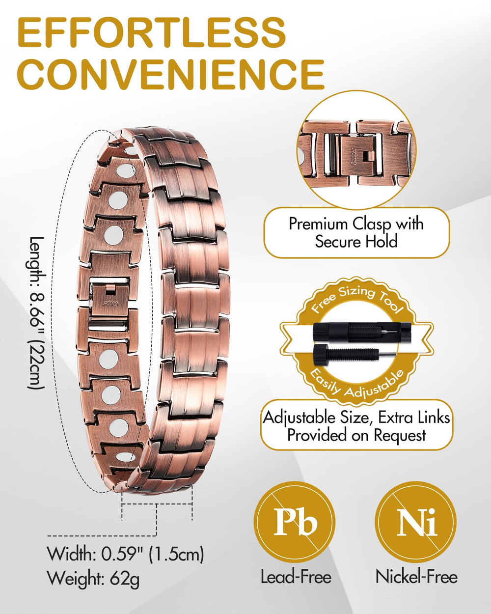 Feraco copper bracelet for men dark lacquer finish adds lasting shine
