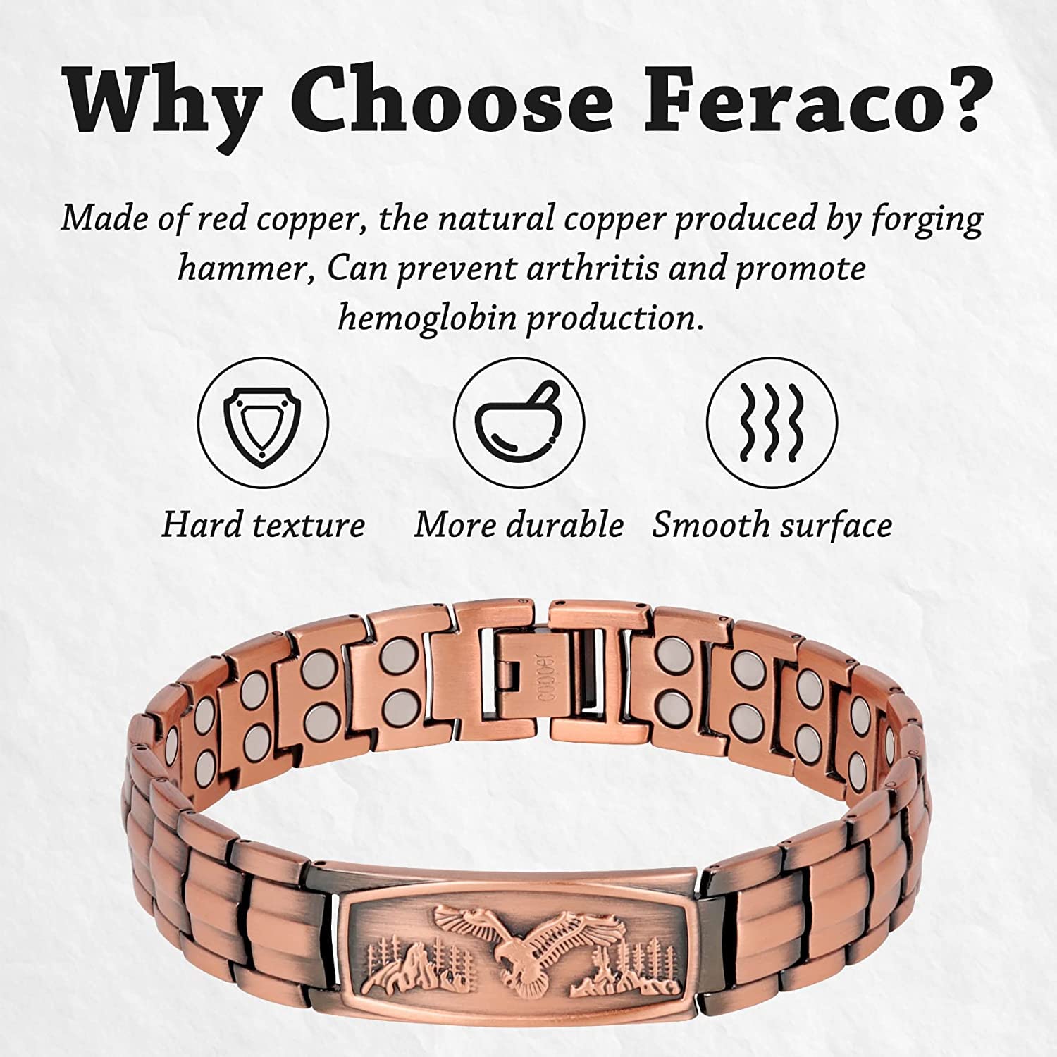 Feraco bracelet length and width: precise measurements for fit.