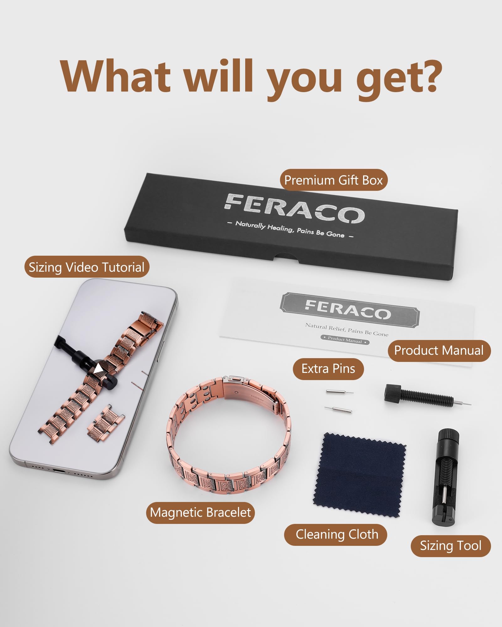 Feraco bracelet includes optional links for easy size extension.