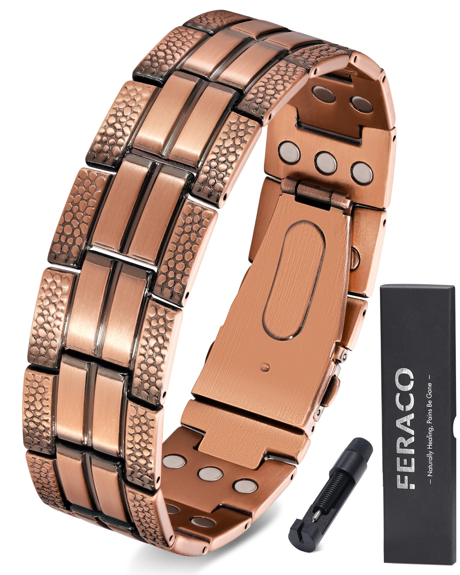Feraco copper bracelet for men front view showing 3X strength design for daily wear