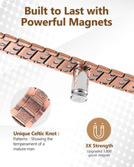 Feraco copper bracelet on wrist with easy-to-use sizing tool.