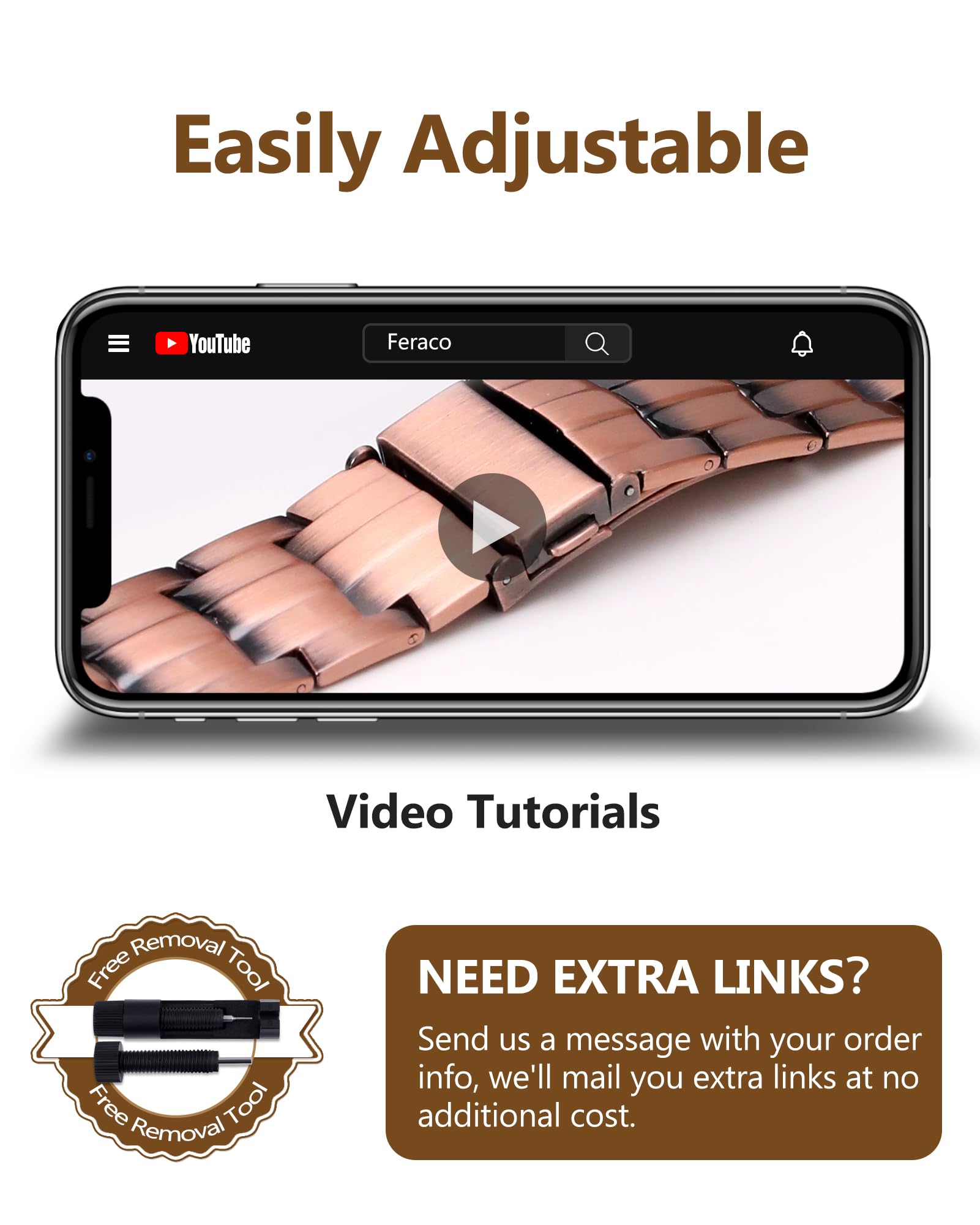 Feraco copper bracelet quick-adjust feature enabling on-the-go resizing