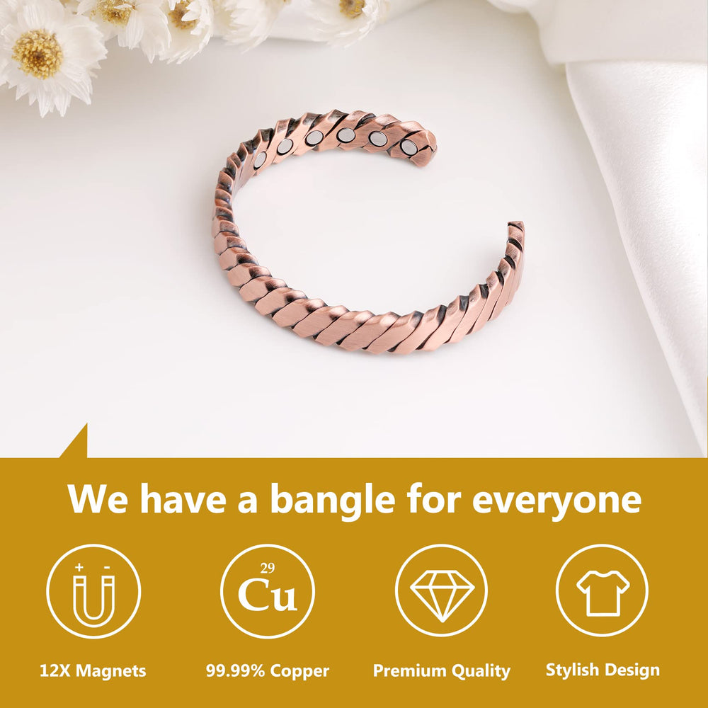 Feraco copper bracelet open-closure allows easy resizing for most wrists