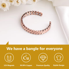 Feraco copper bracelet open-closure allows easy resizing for most wrists