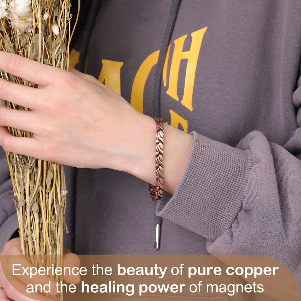 Feraco copper bracelet sheen under warm light