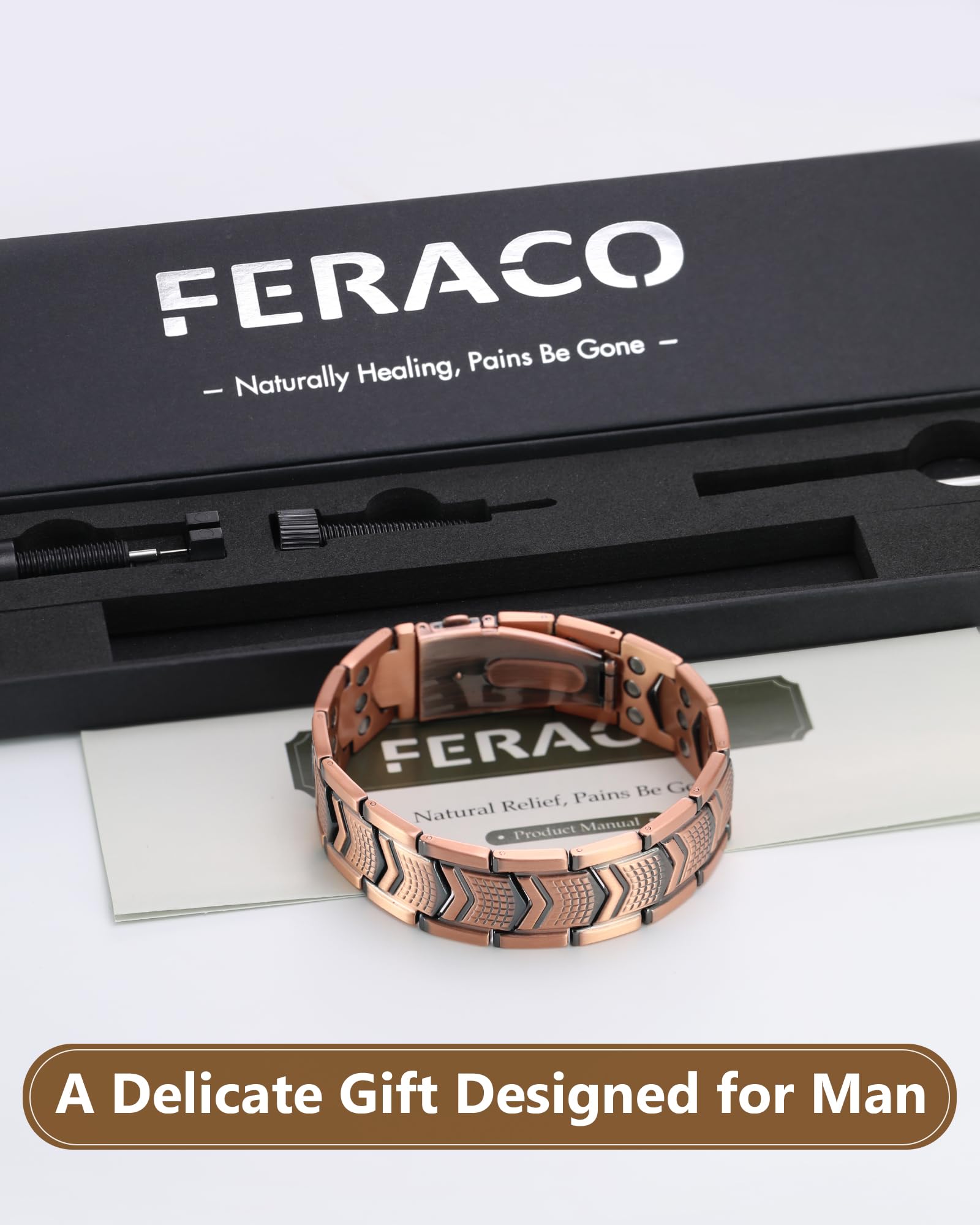 Feraco Copper Bracelet size adjustment close-up with sizing tool