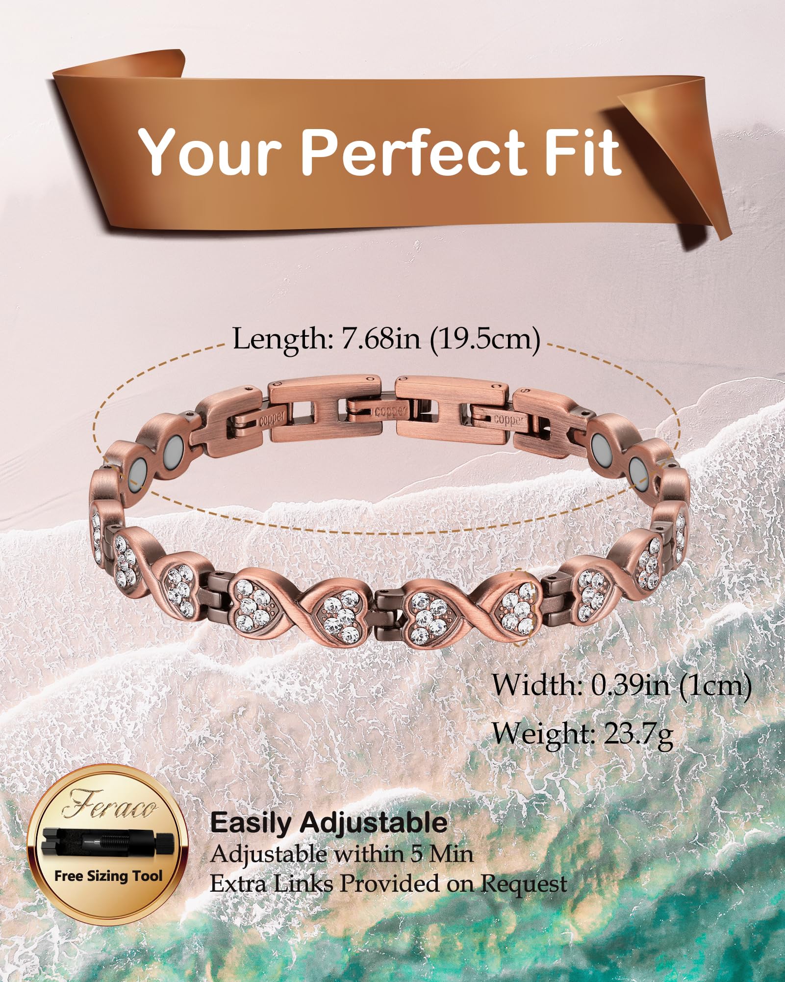 Feraco sizing tool included for precise adjustment and perfect fit.