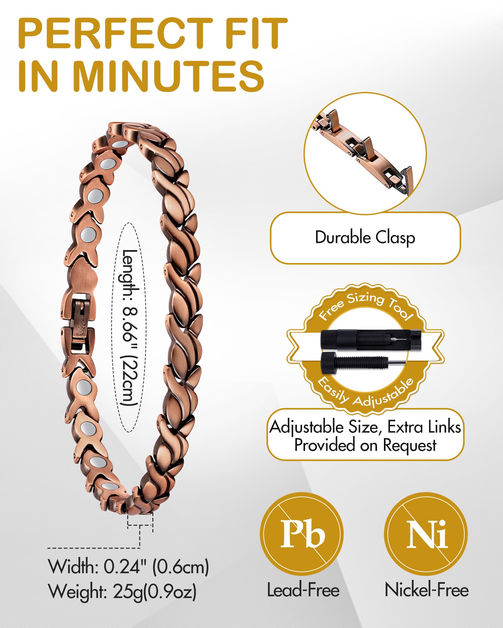 Feraco copper bracelet width 0.6cm creates a slim profile