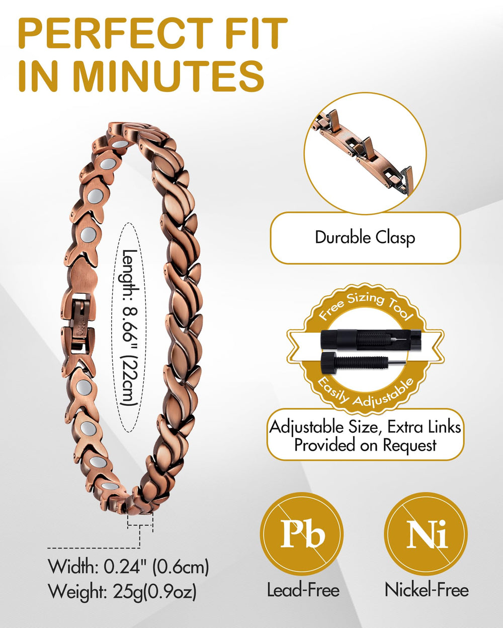 Feraco copper bracelet width 0.6cm creates a slim profile