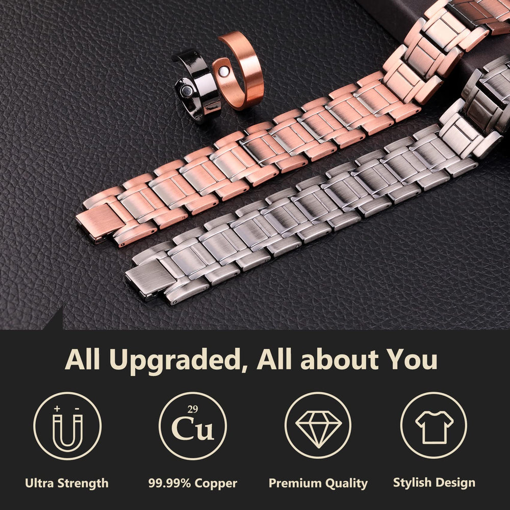 Feraco copper bracelet with ring set for versatile modern style.