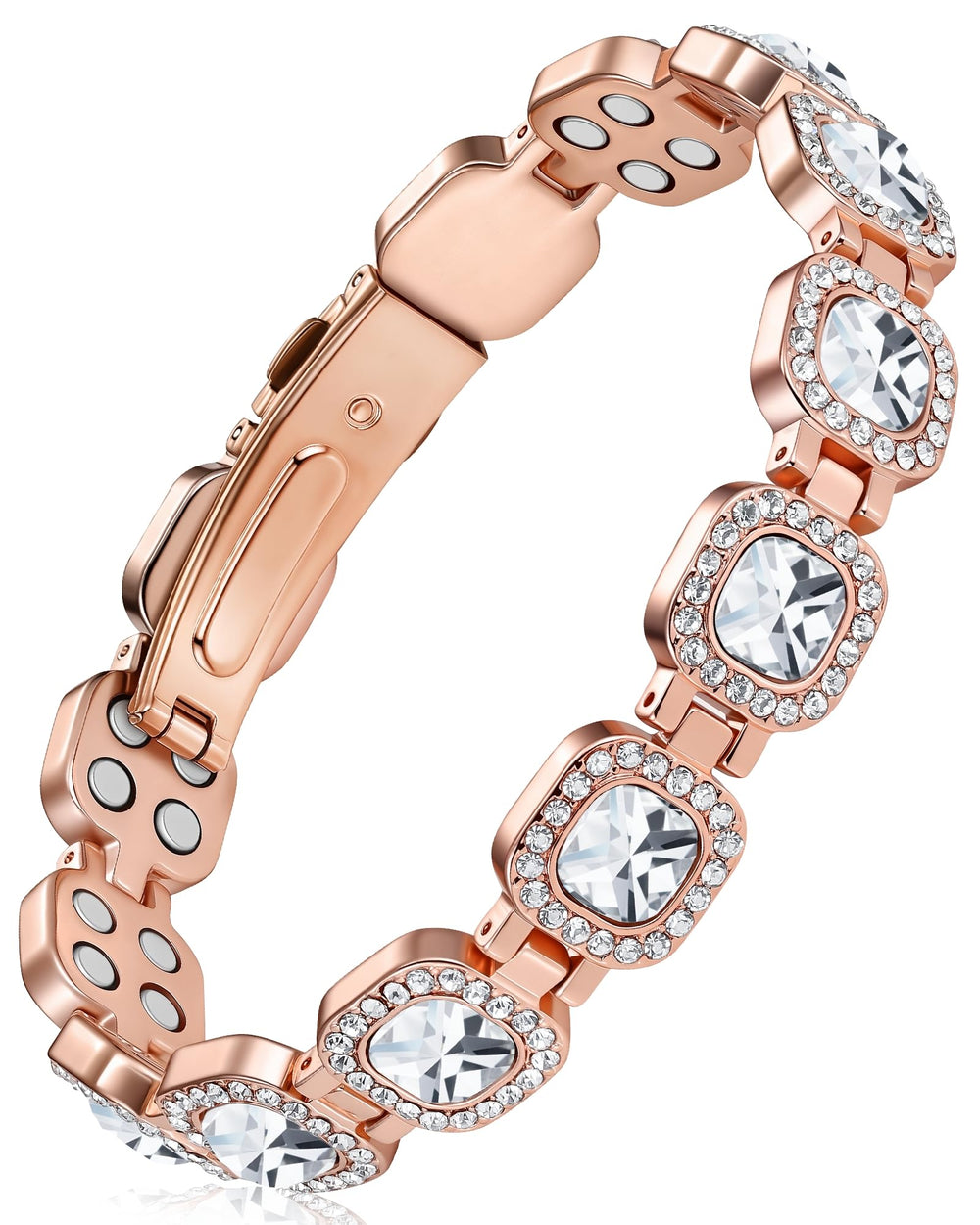 Feraco copper bracelet for women close-up on Austrian crystals and sparkle.