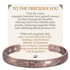 Feraco copper bracelet for women front view with vintage plum blossom design