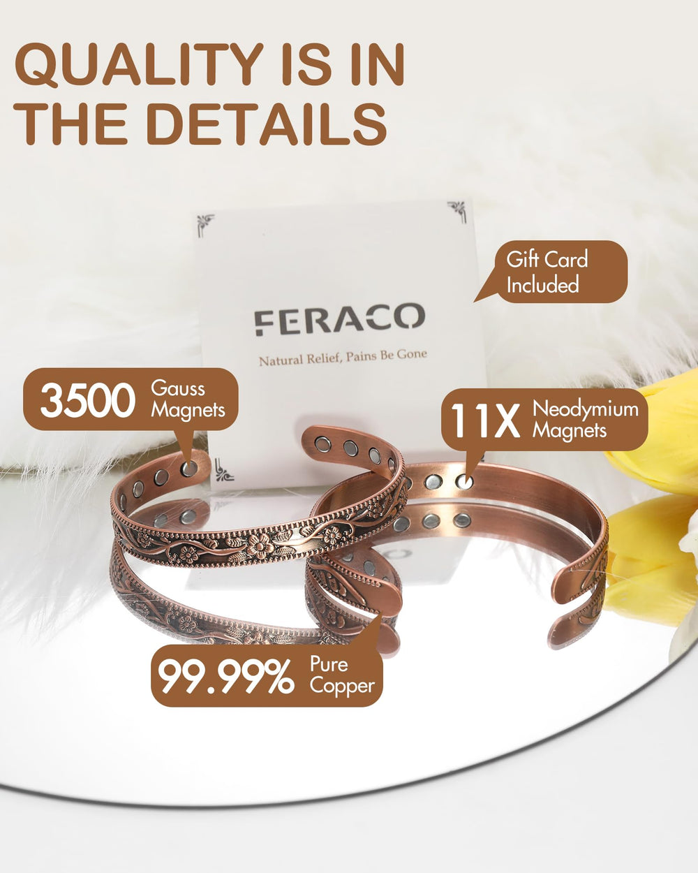 Feraco copper bracelet for women side profile showing adjustable open clasp