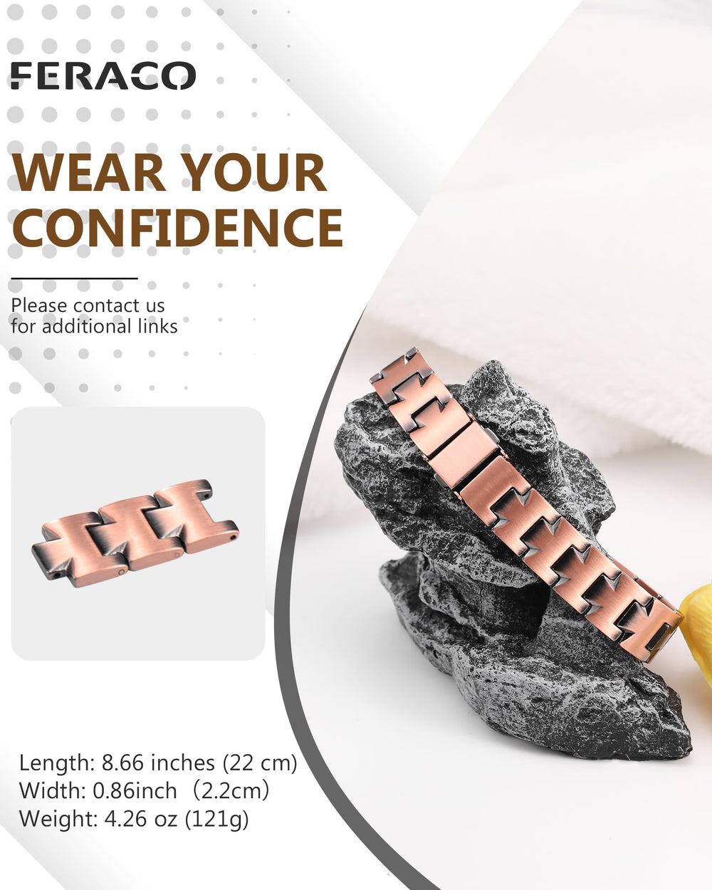 Feraco copper bracelet worn on the wrist for everyday wear