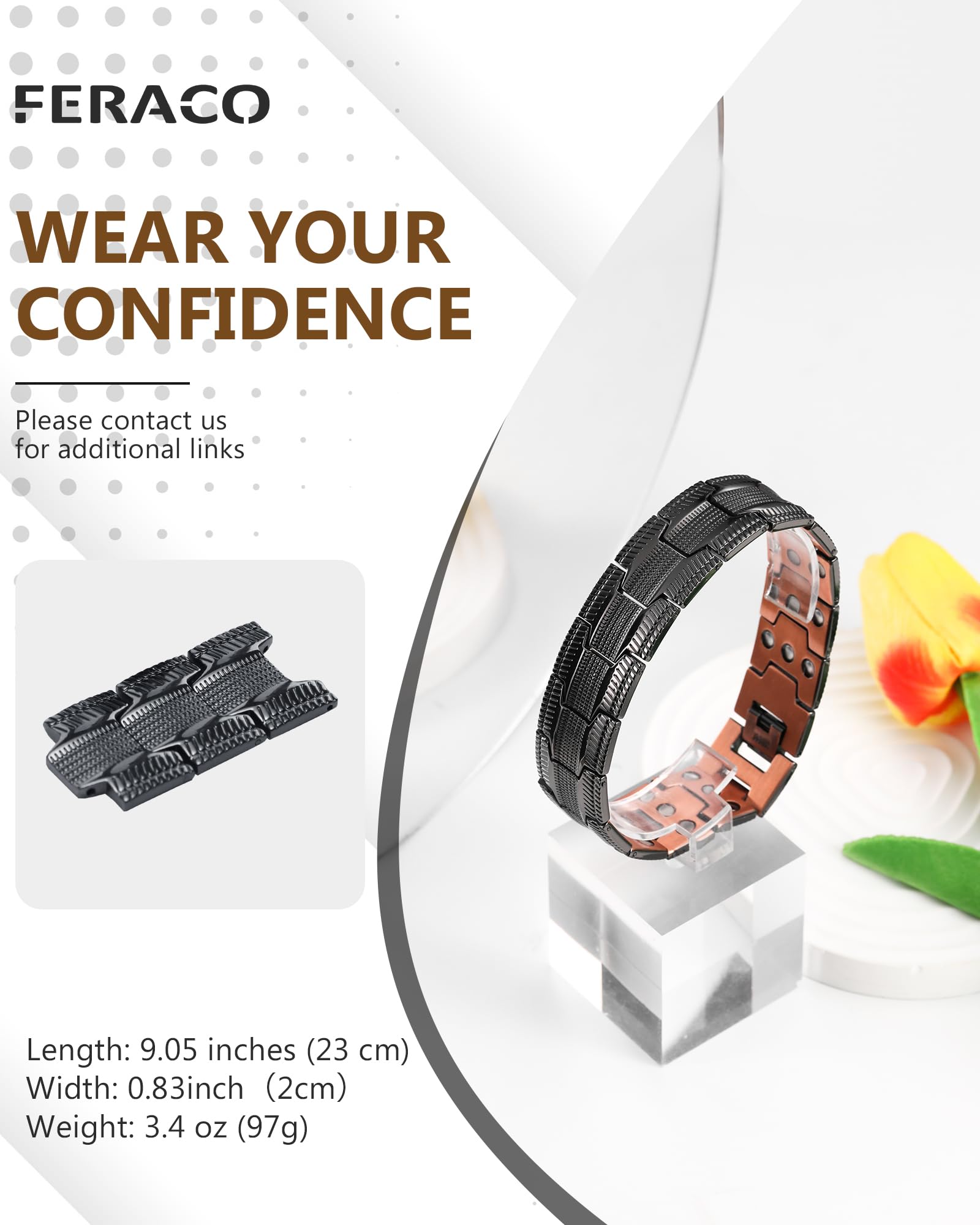 Feraco bracelet worn on the wrist during daily activities.