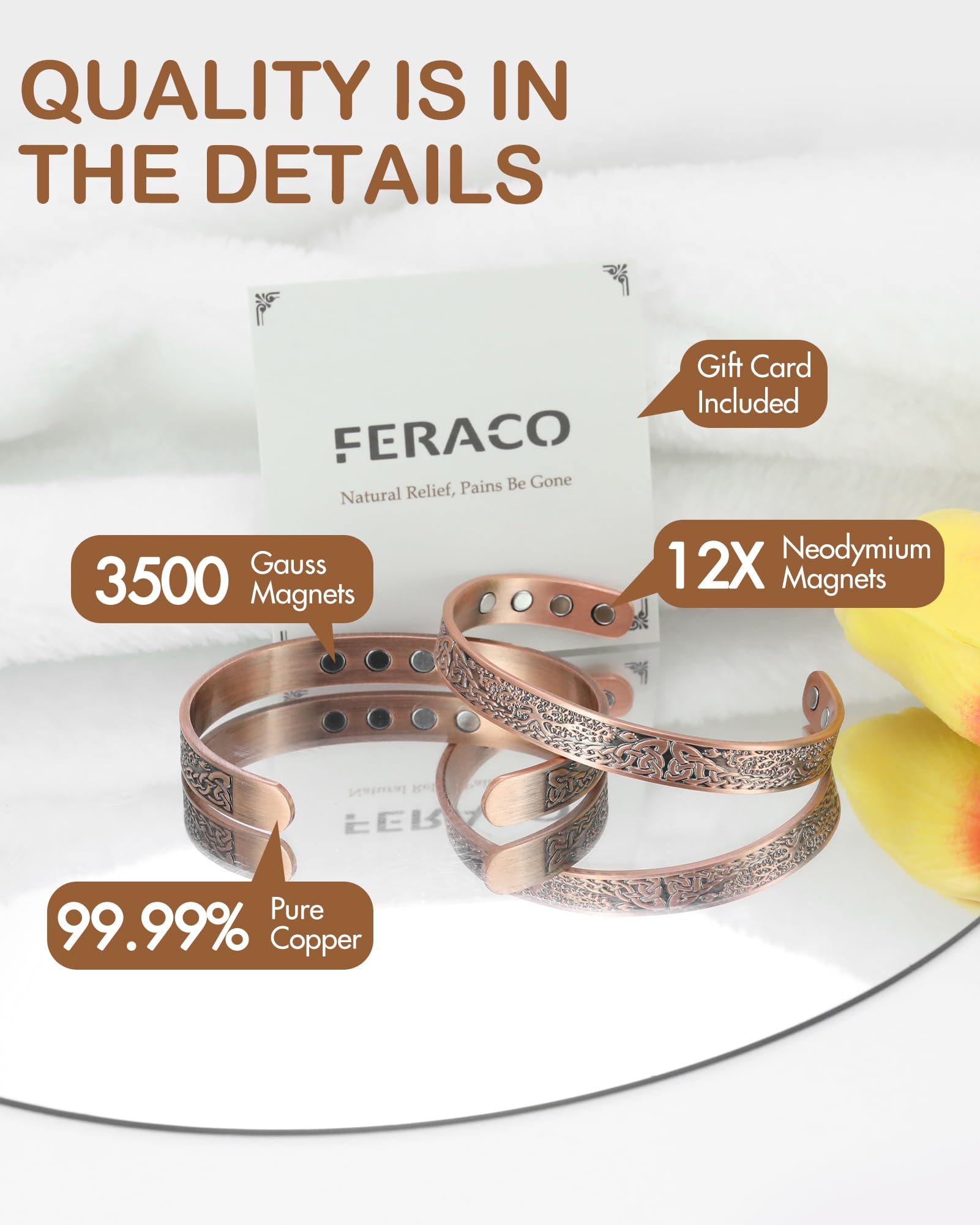 Feraco copper bracelet worn on wrist showcases daily-use style