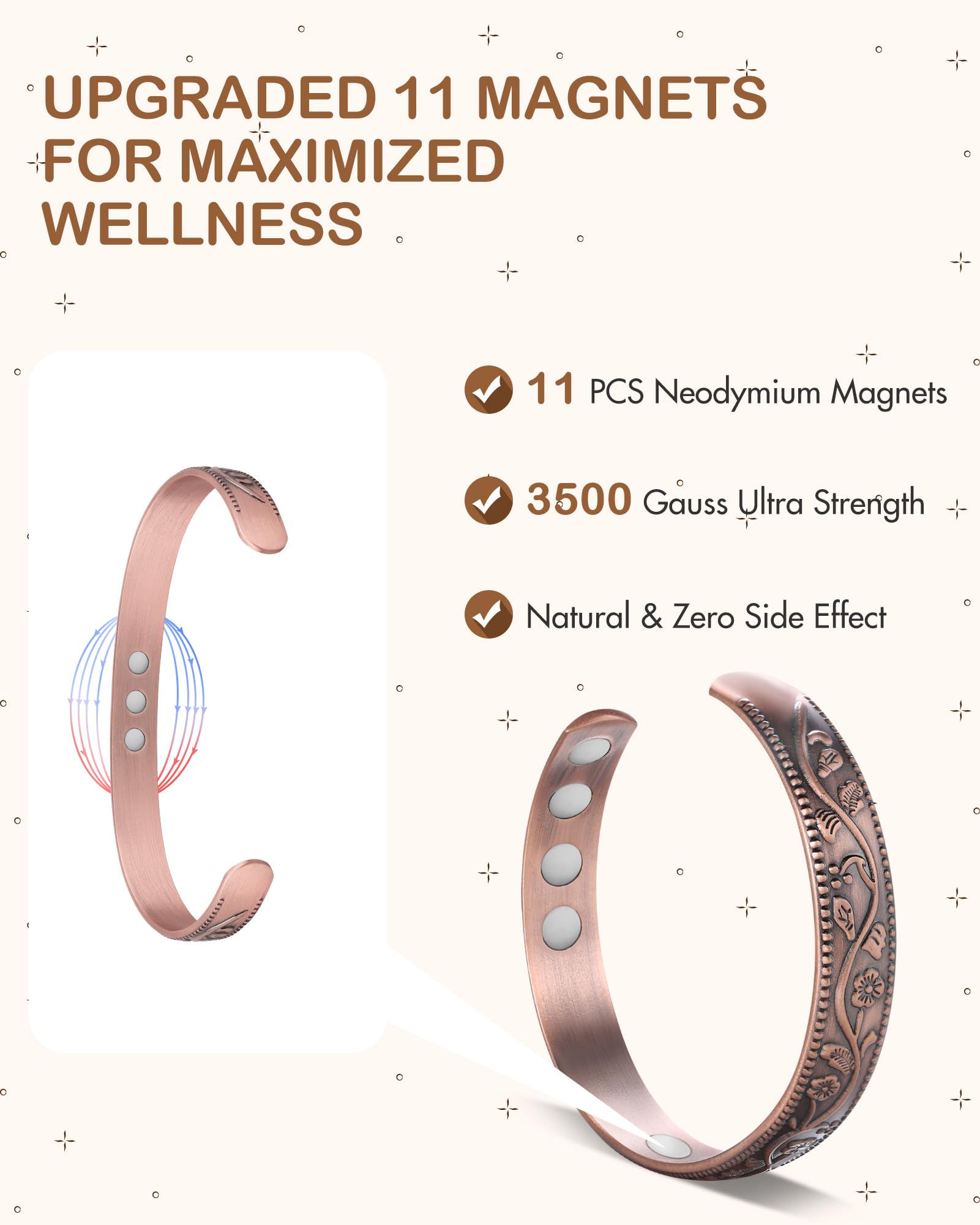 Feraco copper bracelet worn with a watch for everyday style