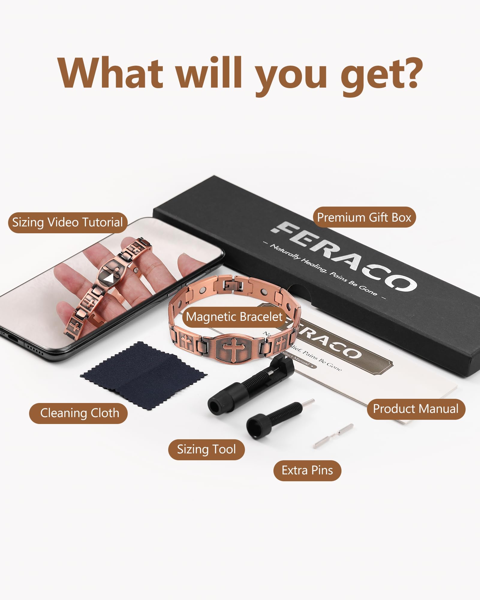Feraco copper cross bracelet detail magnets on surface emphasize magnetic layout.