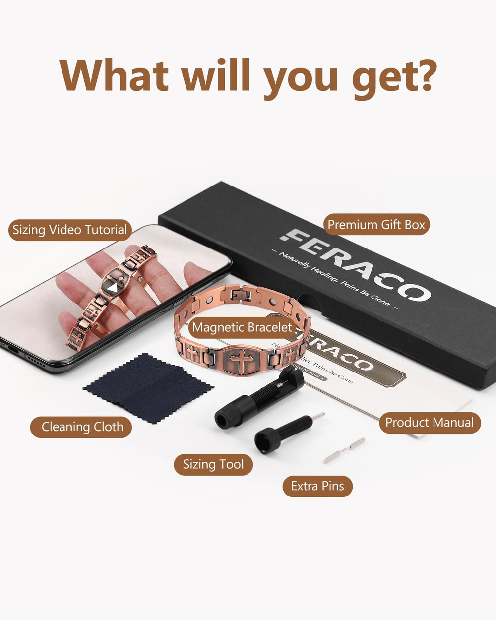 Feraco copper cross bracelet detail magnets on surface emphasize magnetic layout.