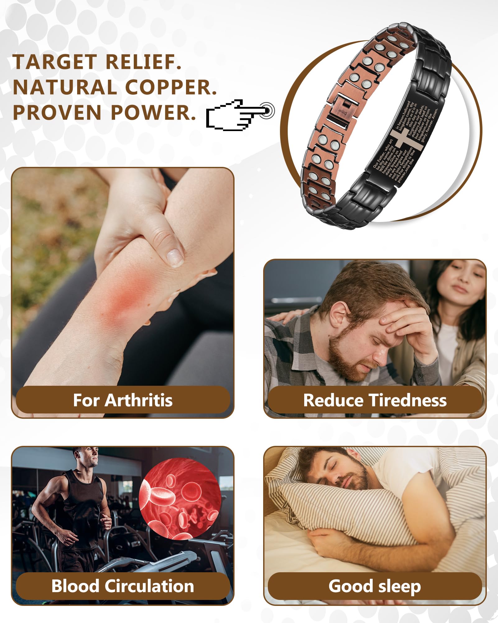 Feraco copper cross bracelet in box ready for gifting