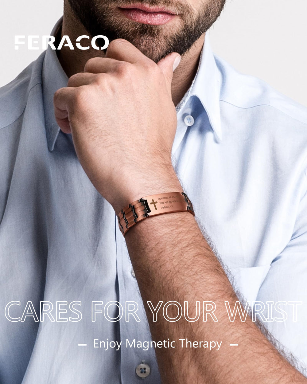 Feraco bracelet features 46 neodymium magnets for built-in magnetic design