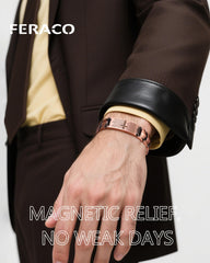 Feraco copper cross bracelet side view showing clasp and magnets for comfort.