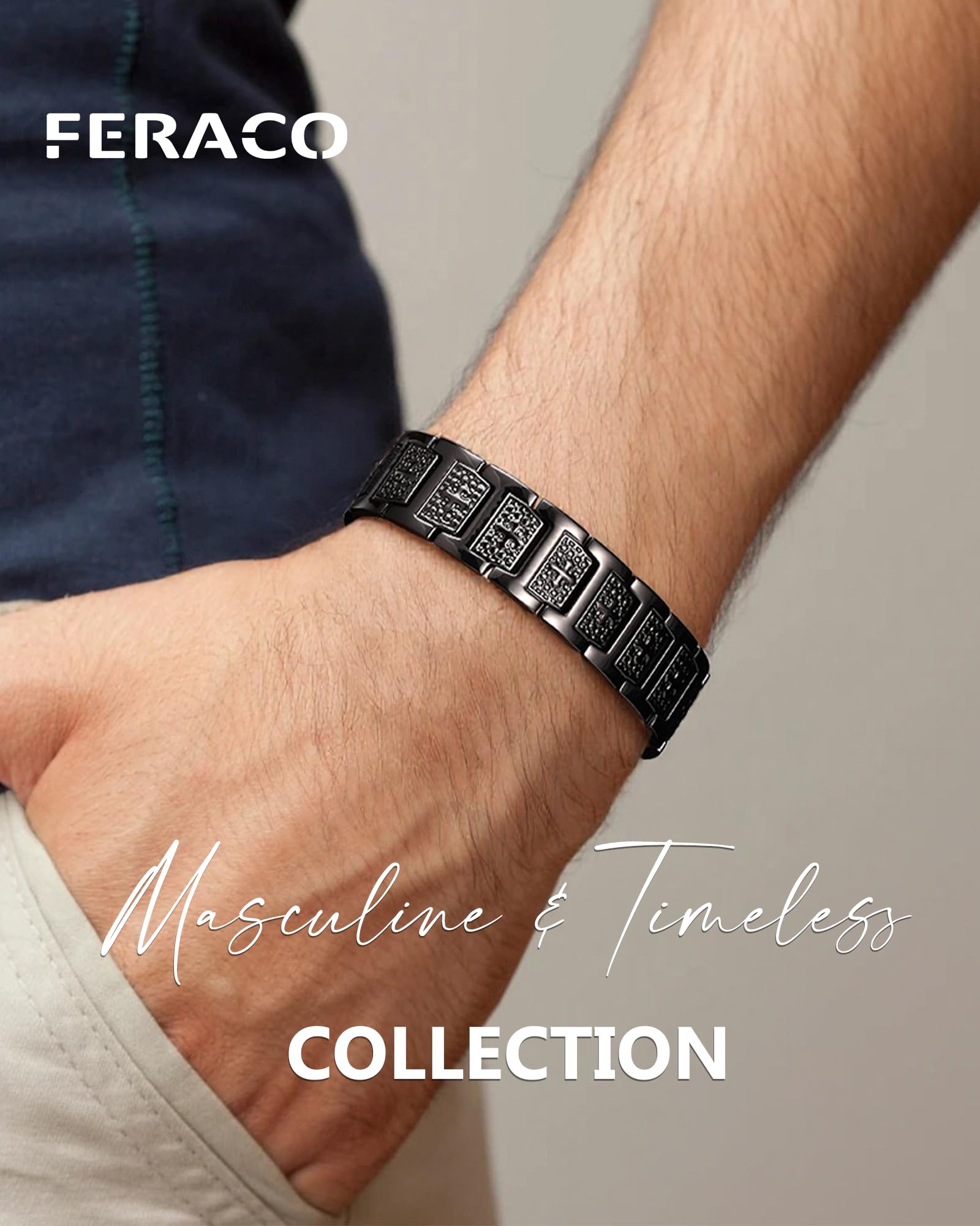 Feraco Copper Cross Bracelet worn on wrist showing comfortable fit and style.