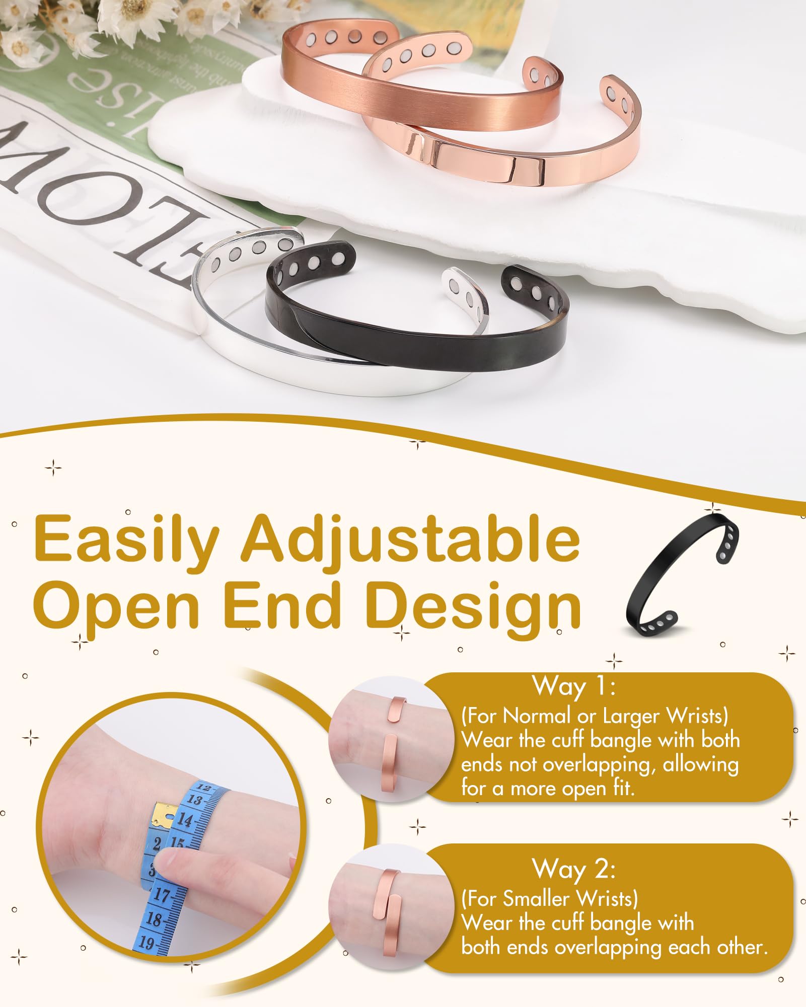 Feraco copper magnetic bracelet in black finish pairs with formal outfits.
