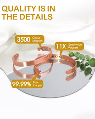 Feraco copper magnetic bracelet closeup shows a smooth edge-free cuff.