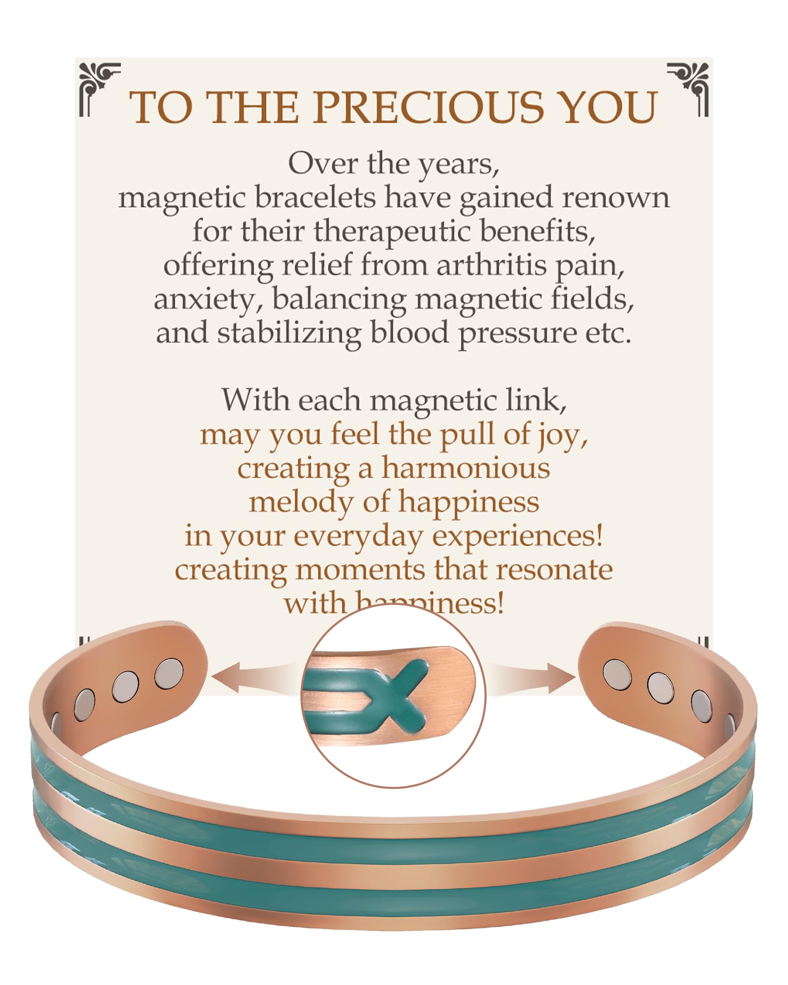 Feraco copper magnetic bracelet close-up showing powerful magnets for daily wear