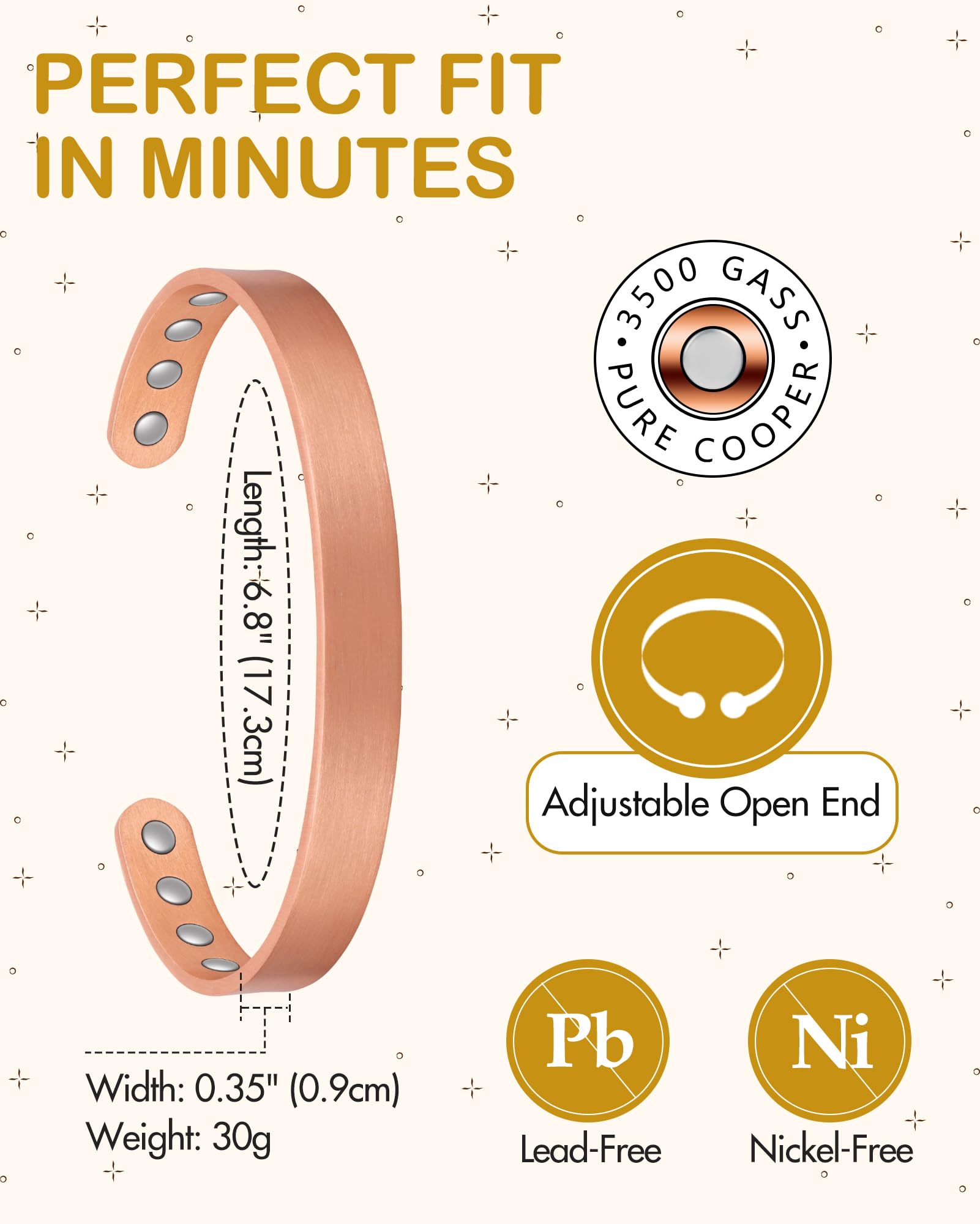 Feraco copper magnetic bracelet in a gift-ready packaging presentation.
