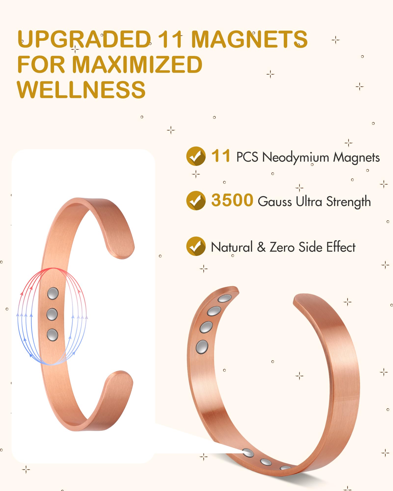 Feraco copper magnetic bracelet nickel-free for skin-friendly wear.