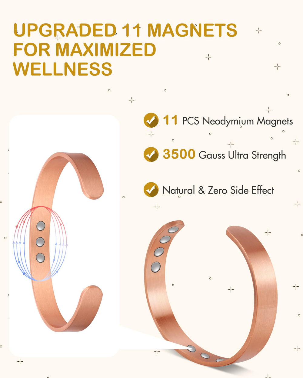 Feraco copper magnetic bracelet nickel-free for skin-friendly wear.
