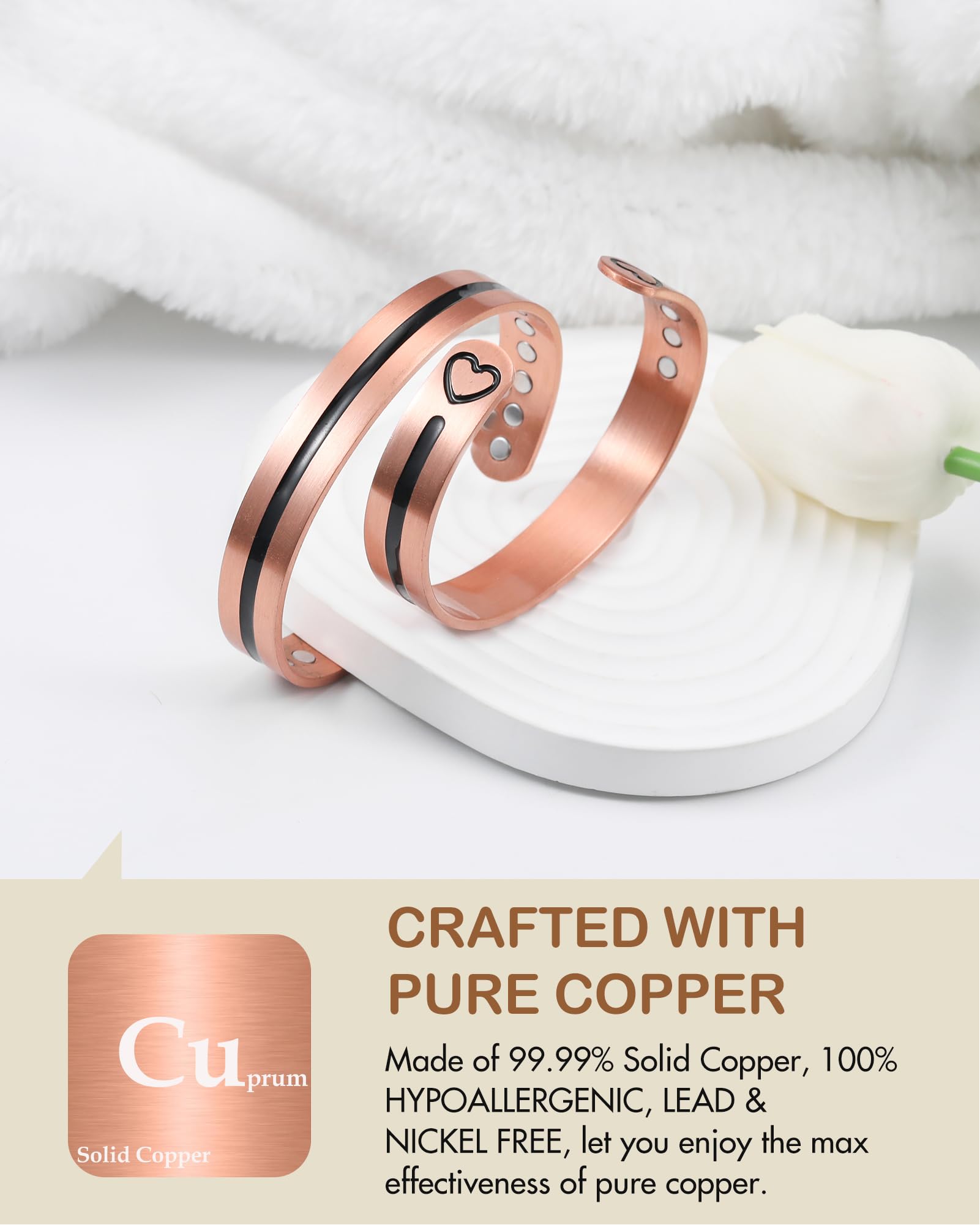 Feraco copper magnetic bracelet open adjustable band ready for daily wear.