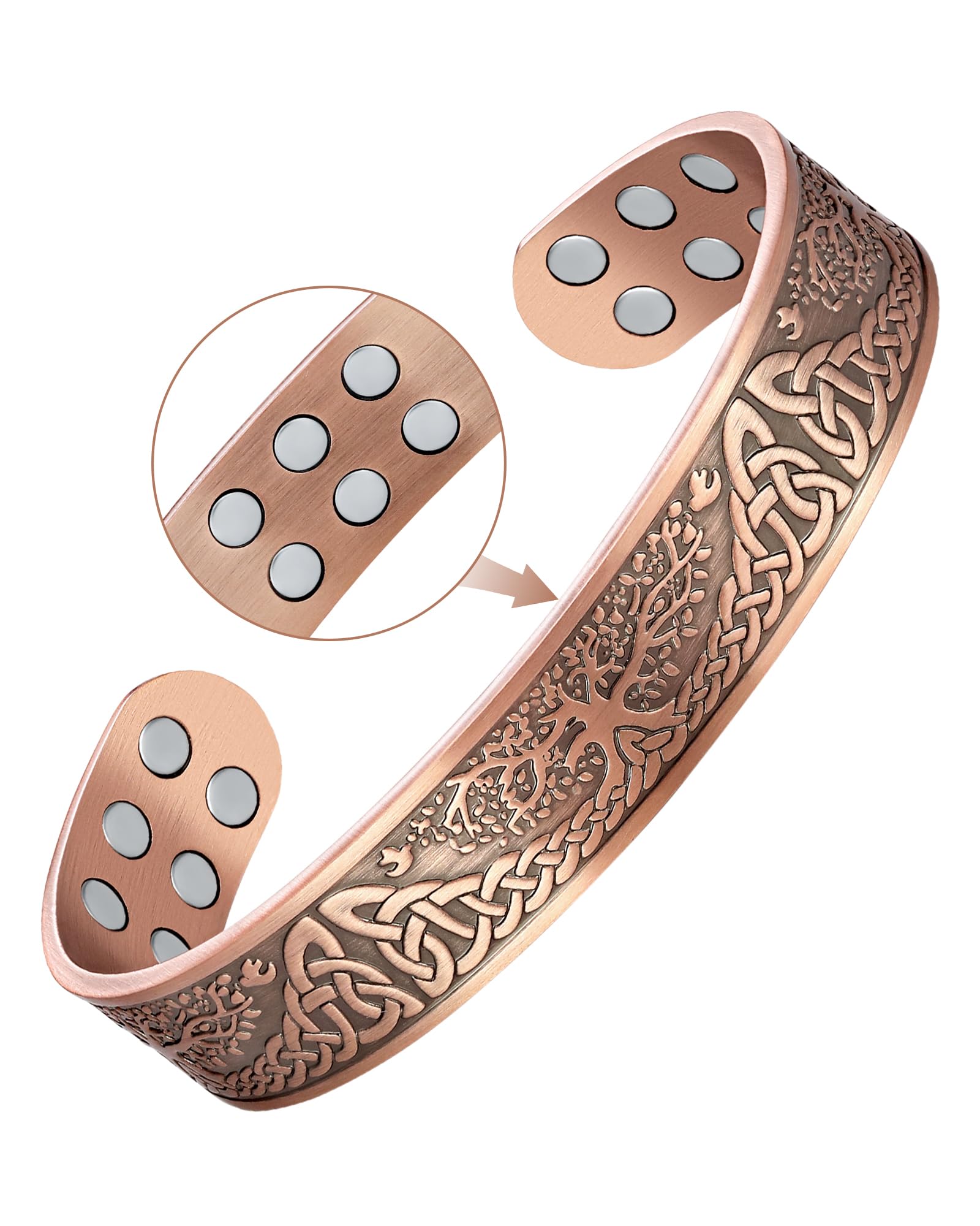 Feraco copper magnetic bracelet with tree of life engraving for daily style and ease