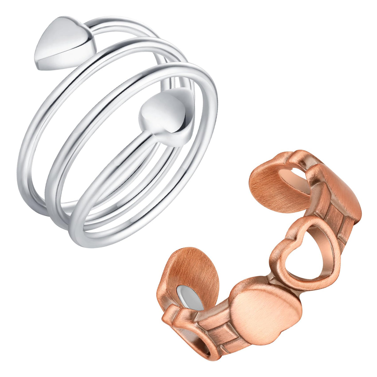 Feraco copper magnetic rings with heart design worn on finger for discreet wellness accessory.