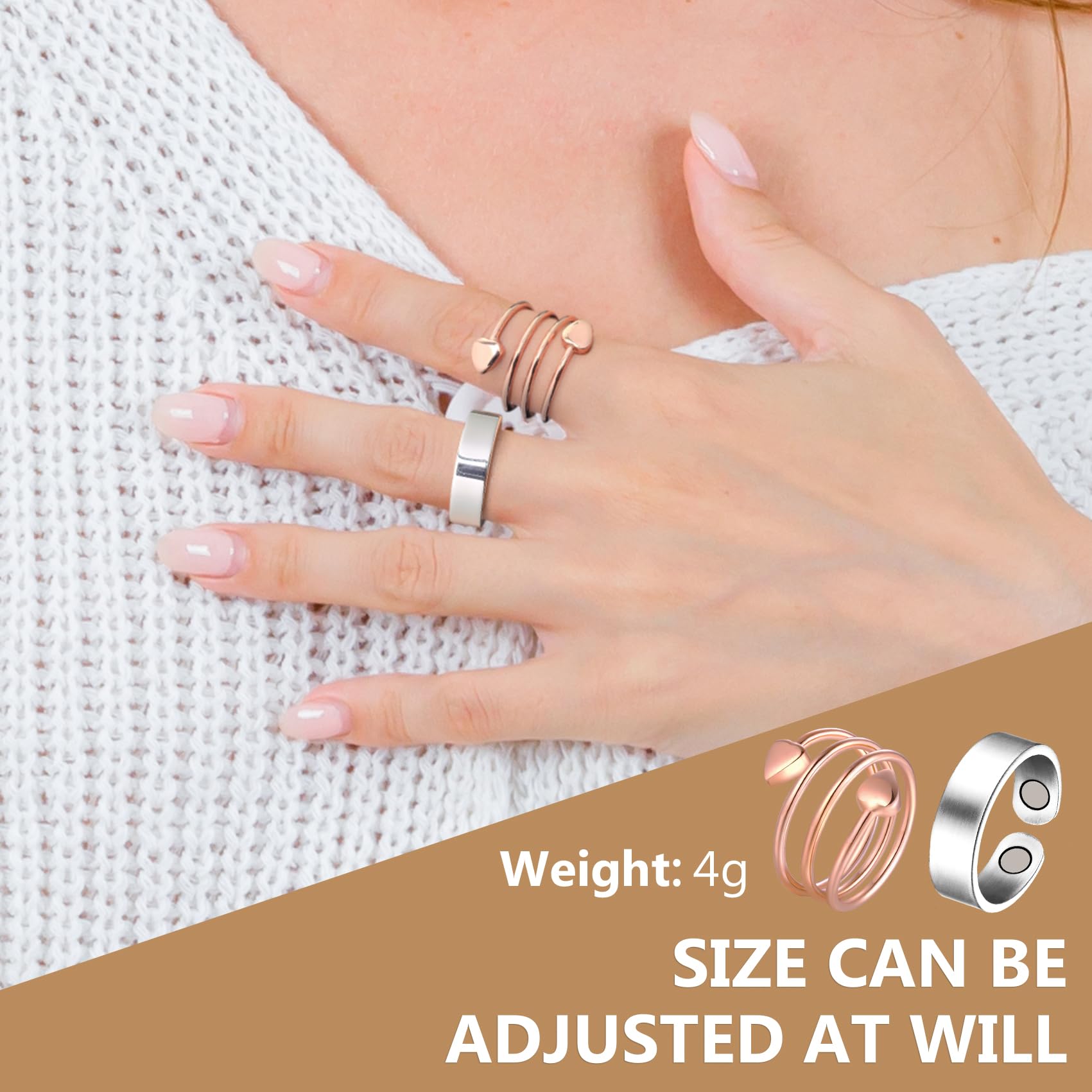 Feraco copper magnetic rings worn on the wrist for versatile fashion styling.