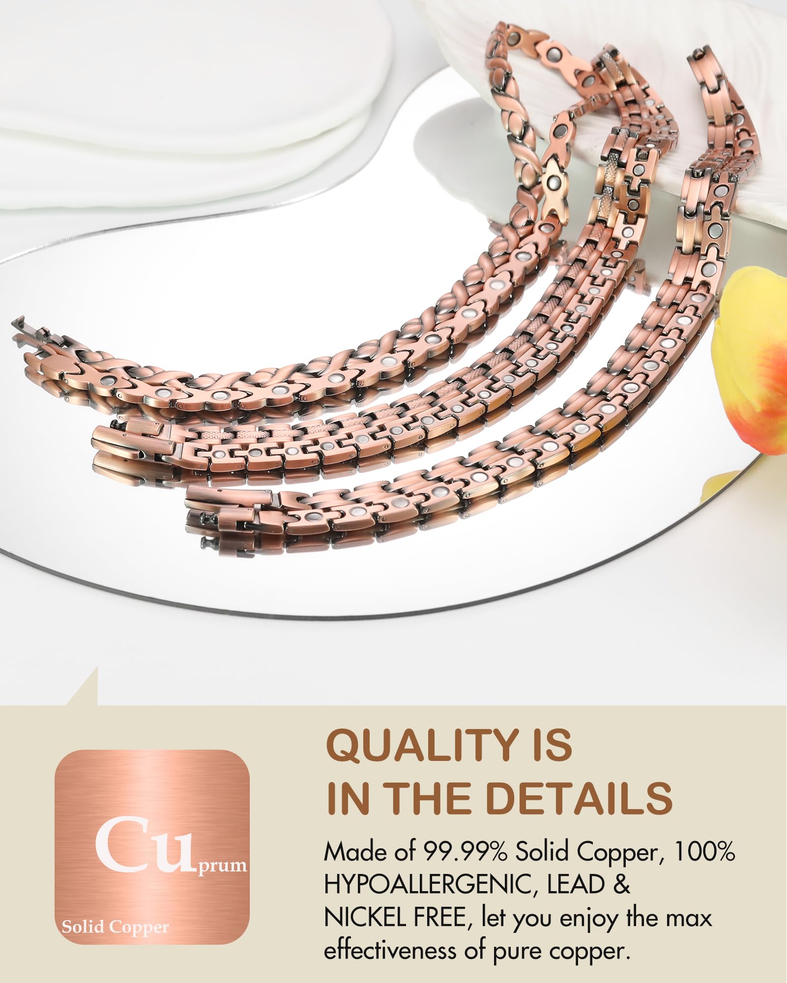 Feraco copper necklace adjustable-length tool shown for quick, personalized fit.