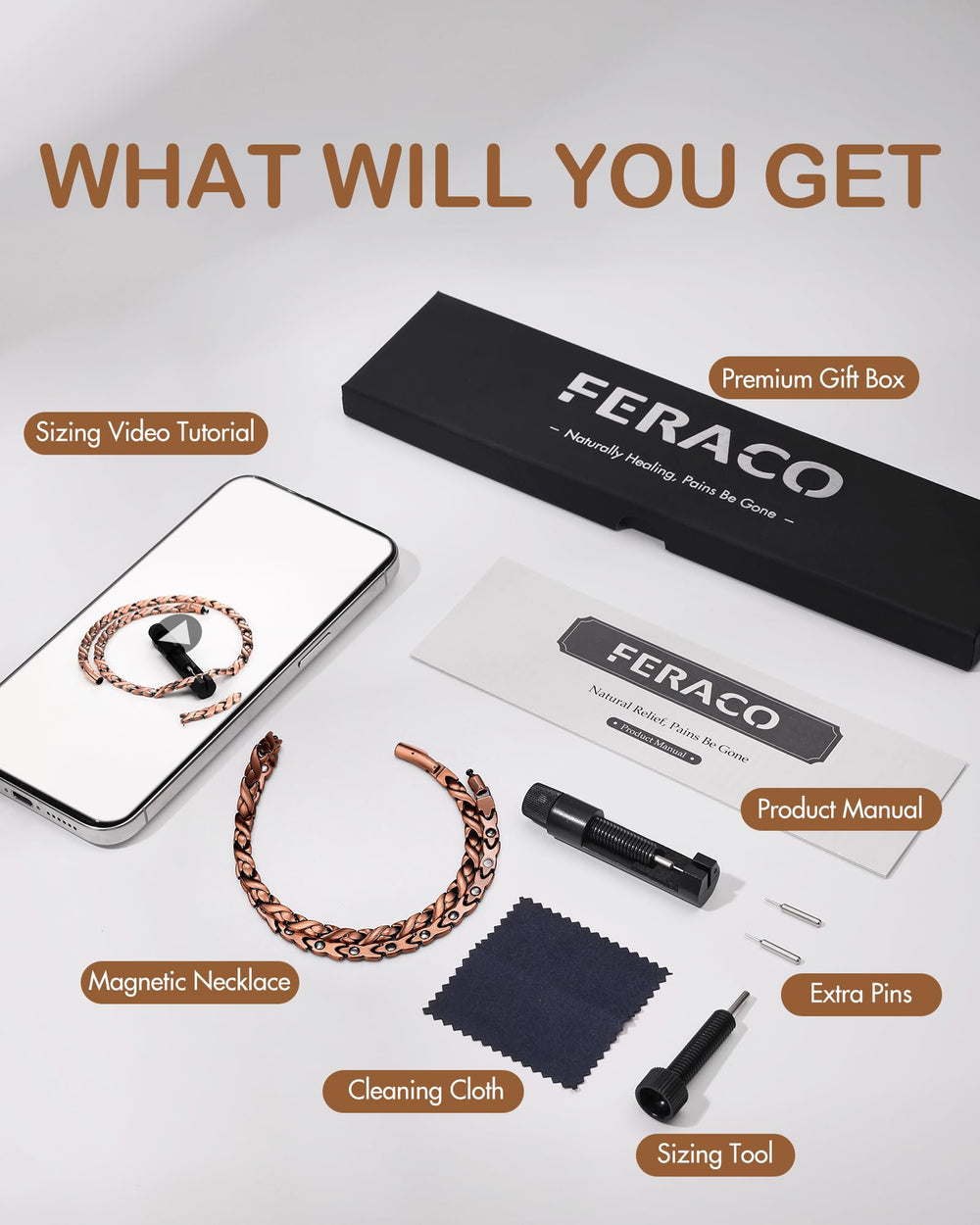 Feraco Copper Necklace nickel-free lead-free claim displayed for skin safety