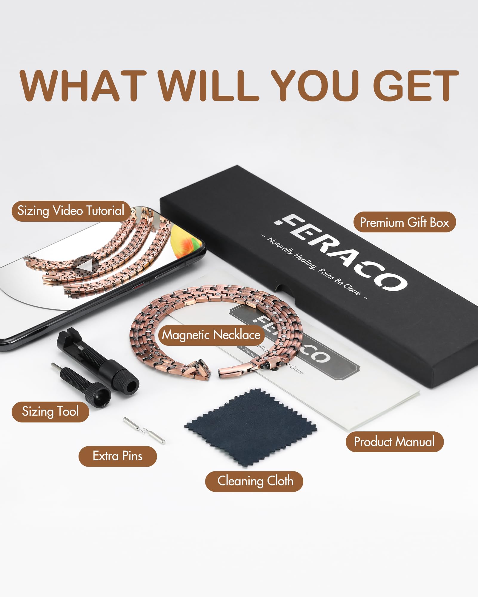 Feraco copper necklace sizing-instructions included for a precise, comfortable fit.