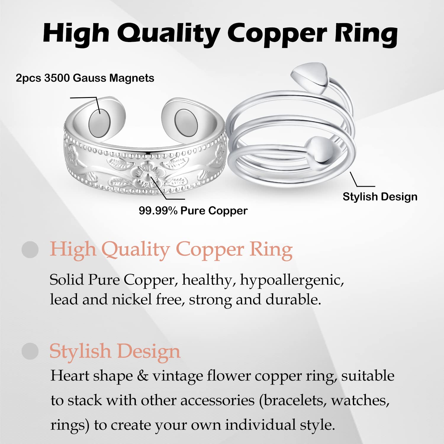Woman wearing Feraco copper ring for daily style.