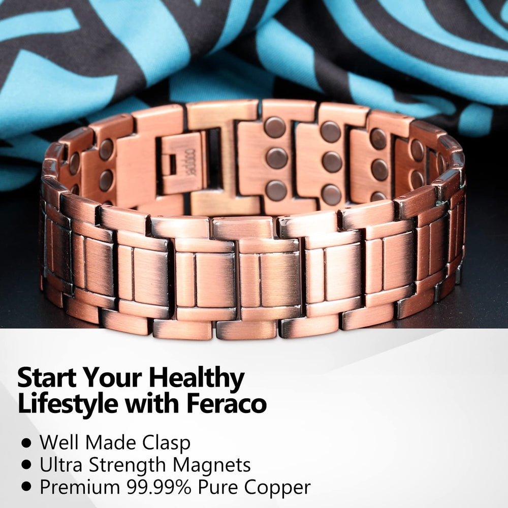 Feraco durable clasp secures copper bracelet
