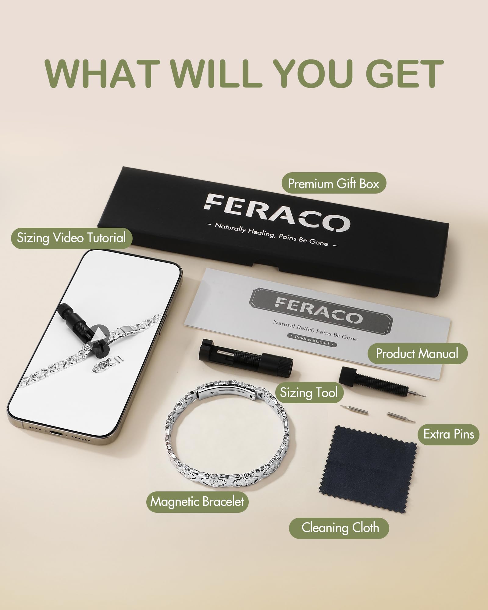 Feraco includes a clear instruction manual for quick at-home sizing.