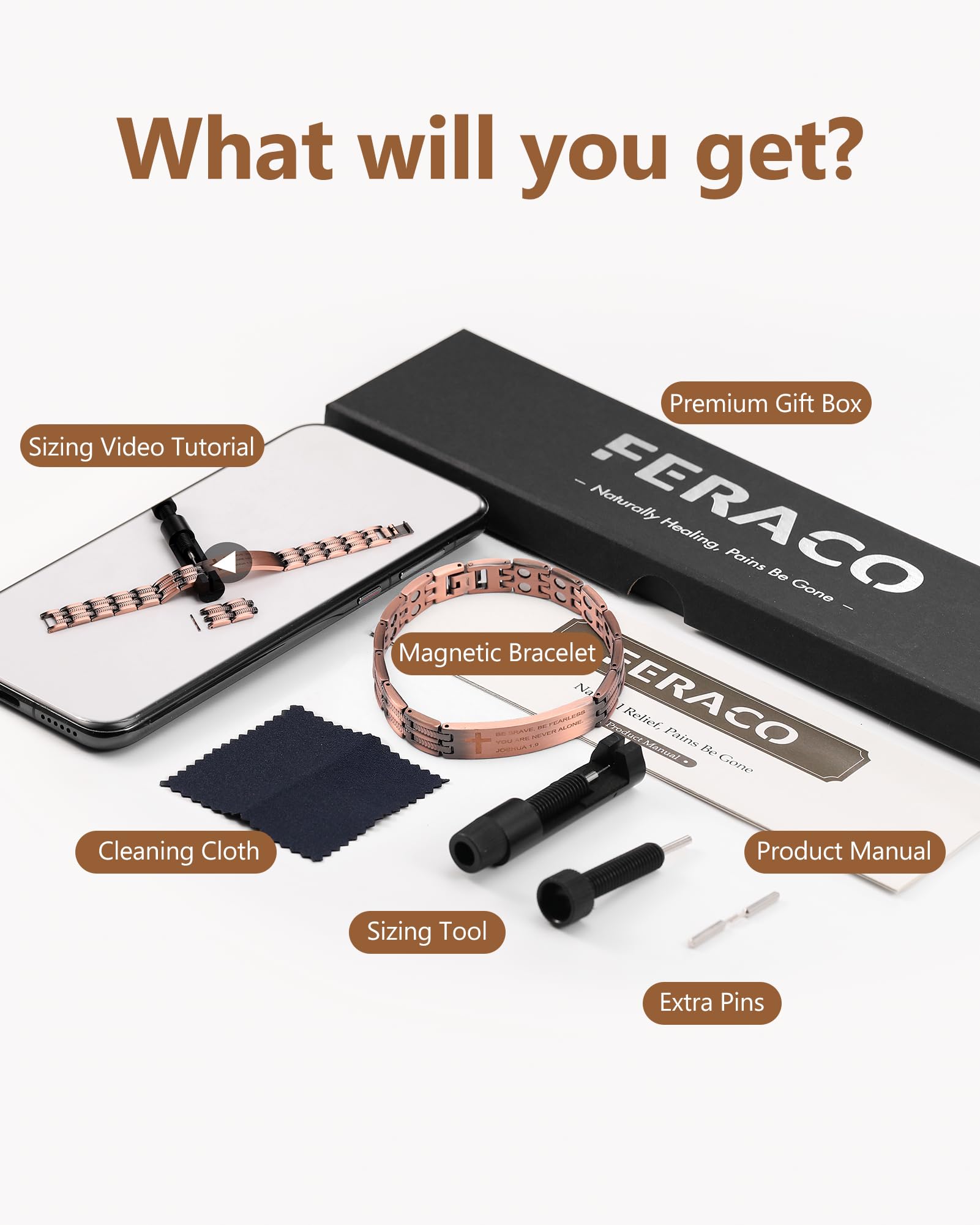 Feraco bracelet offers sizing options with extra links for a comfortable fit