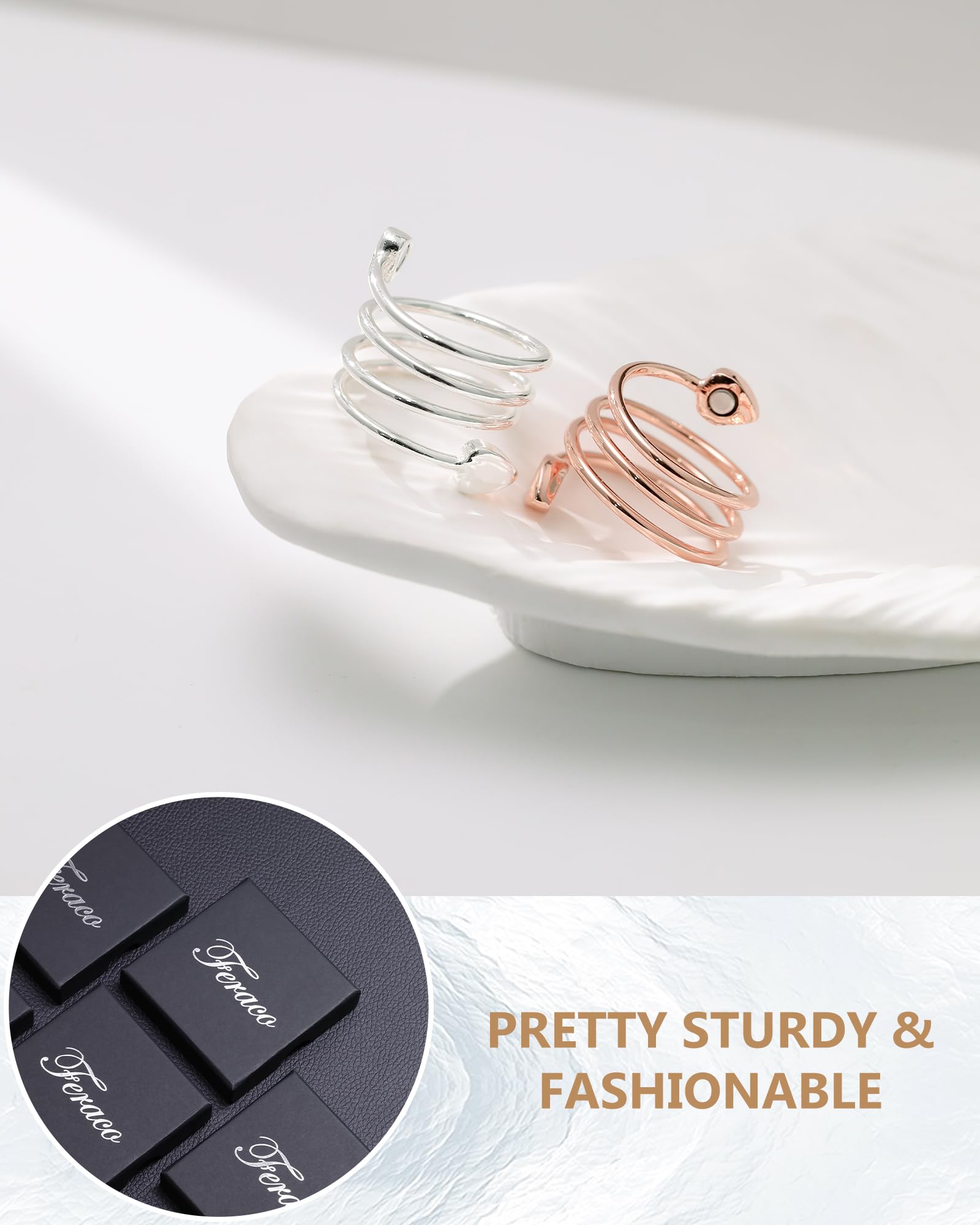 Feraco flower-design ring detail, delicate craft for daily elegance.