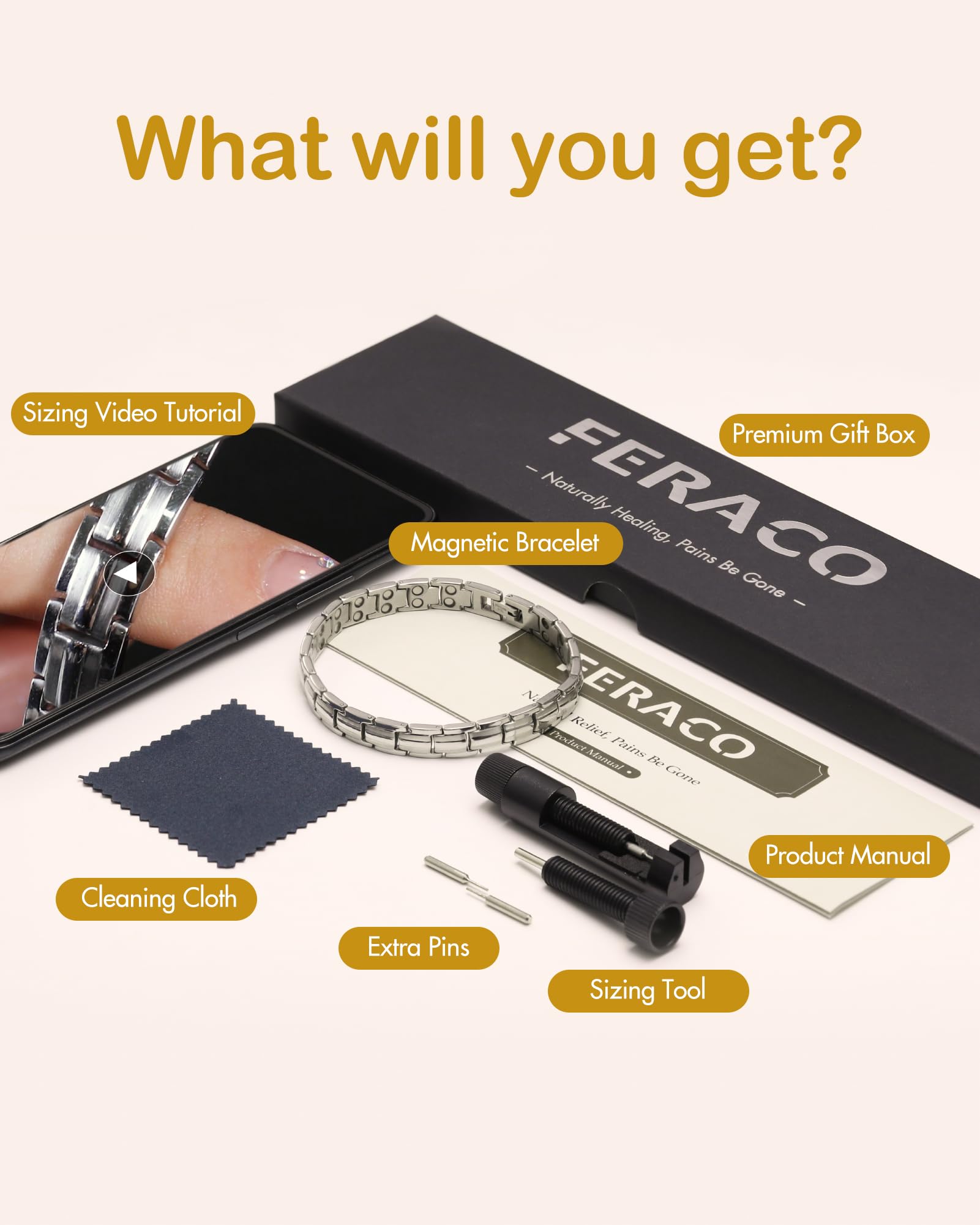 Feraco gift-ready silver magnetic bracelet for women
