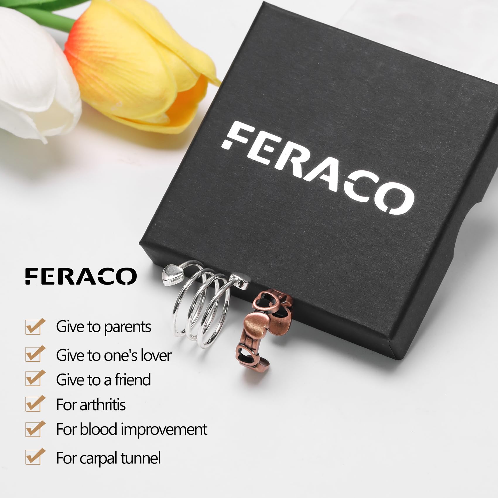 Lifestyle photo of Feraco rings as a versatile gift option.