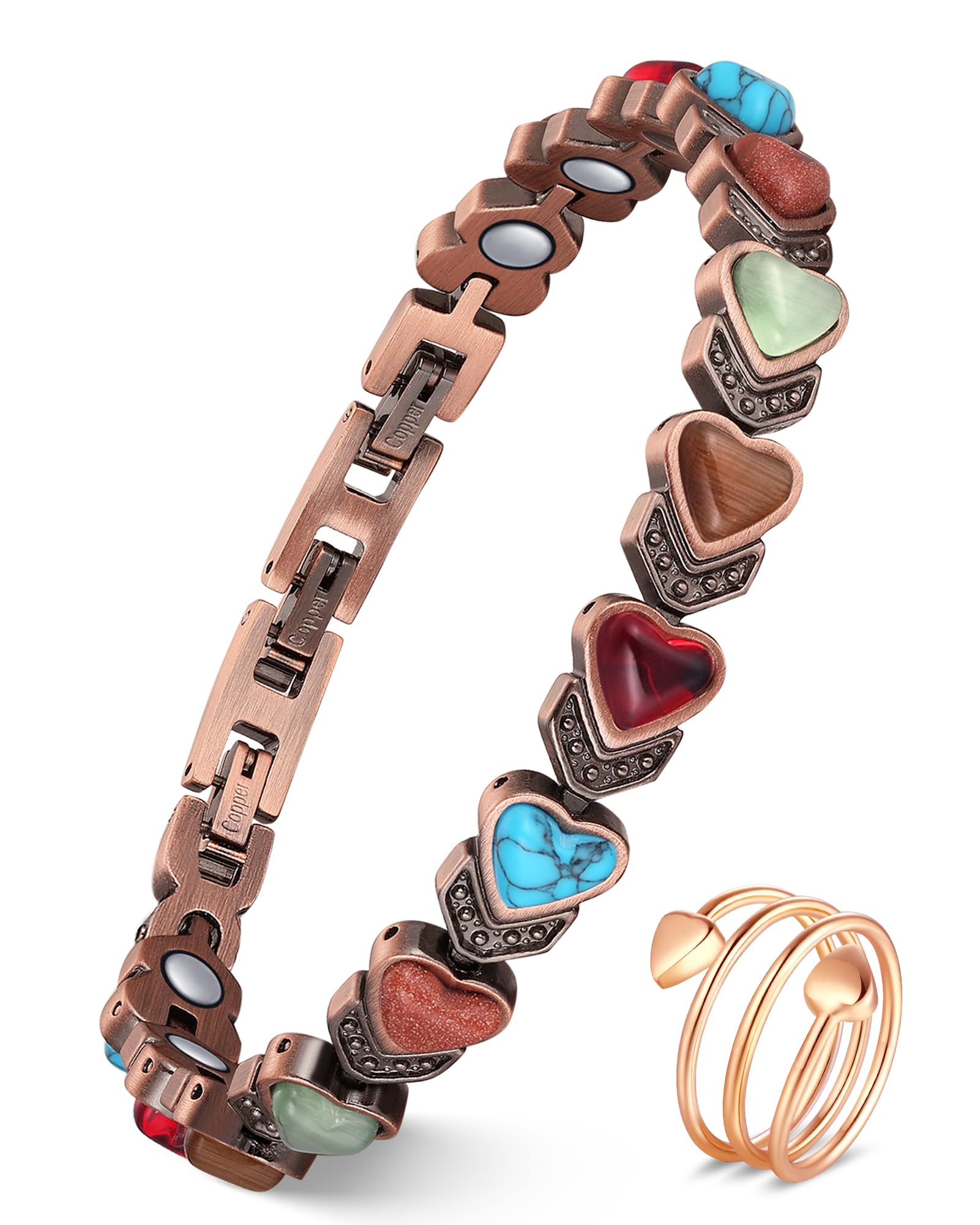 Feraco Heart Bloom bracelet with turquoise detail for everyday elegance.