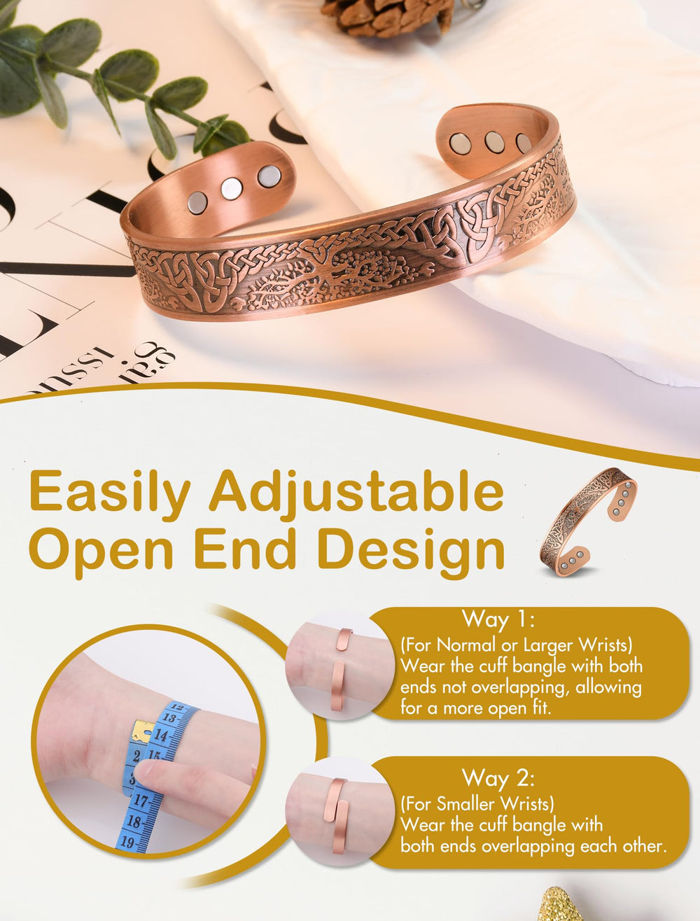 Feraco hypoallergenic, lead- and nickel-free copper bracelet ideal for sensitive skin.